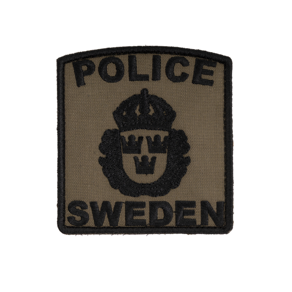 Snigel POLICE SWEDEN-märke 80 × 90 mm – Kardborremärke (Grå/Svart)