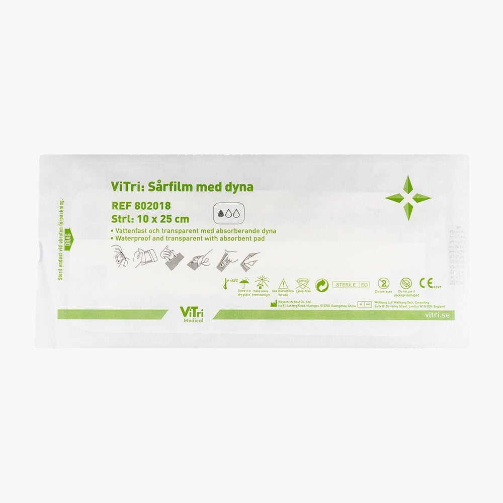 Vitri Sårfilm med dyna duschbar steril 10 x 25 cm 50 st